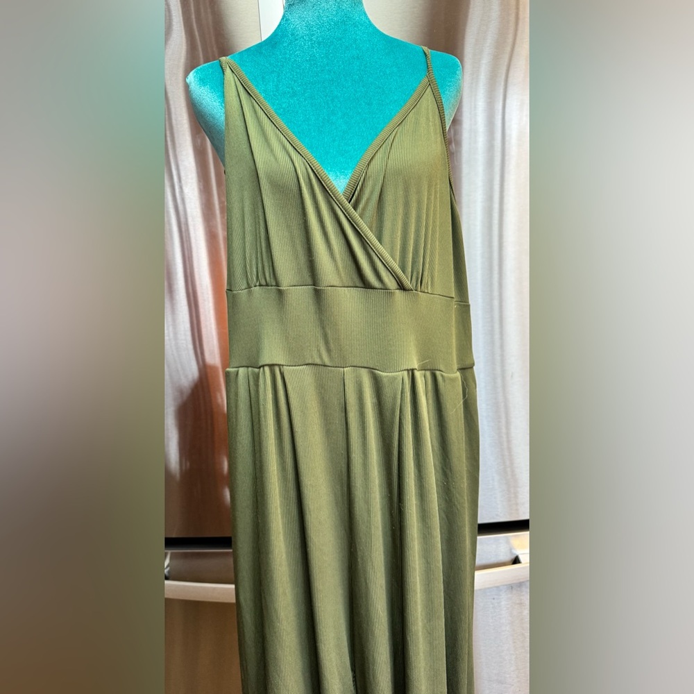 Olive Green Sleeveless Jumpsuit, Wide Leg
